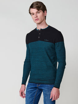Men's black tricot knit long-sleeved polo shirt - Koroshi 2521PL34
