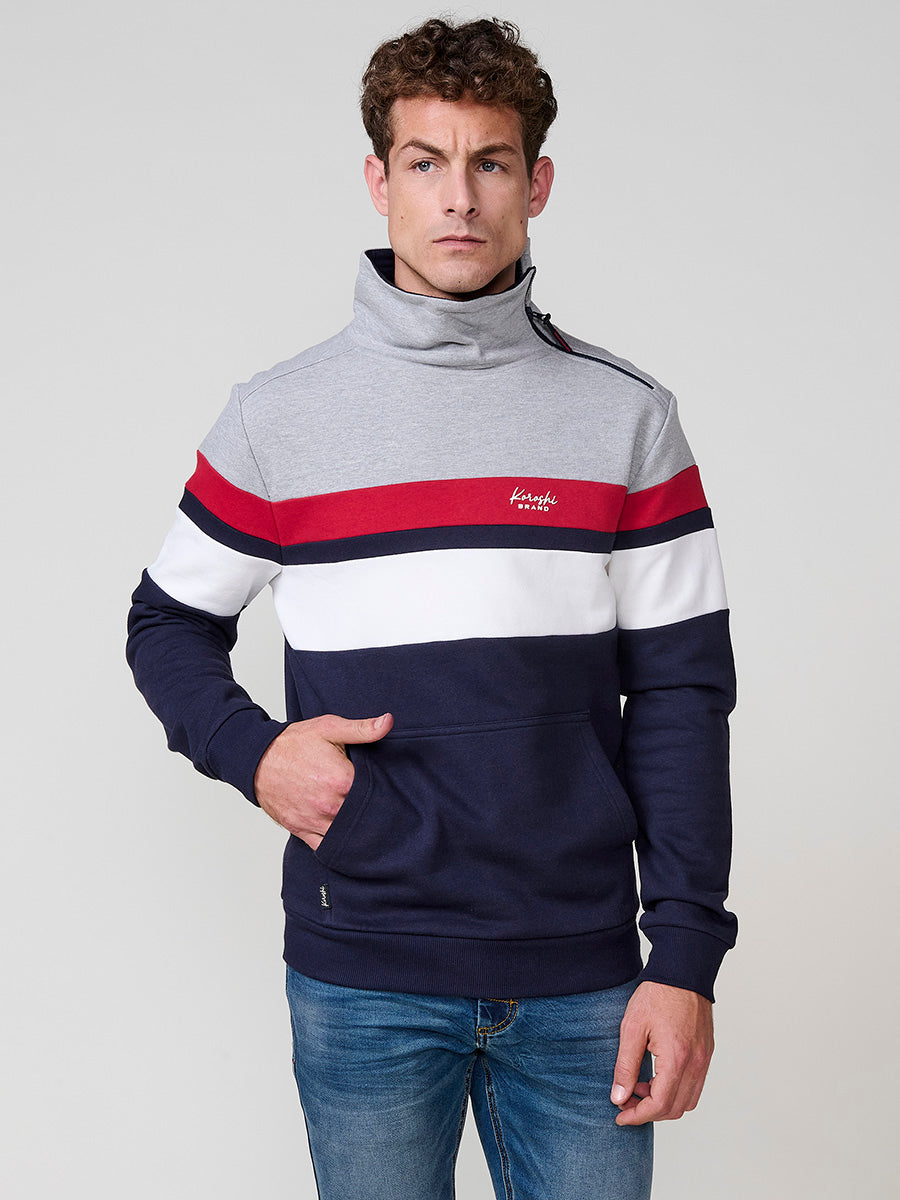 Men's high neck zipper navy striped sweatshirt - Koroshi 2521SU14