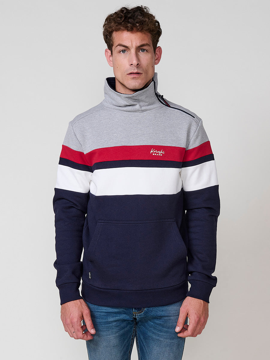 Men's high neck zipper navy striped sweatshirt - Koroshi 2521SU14