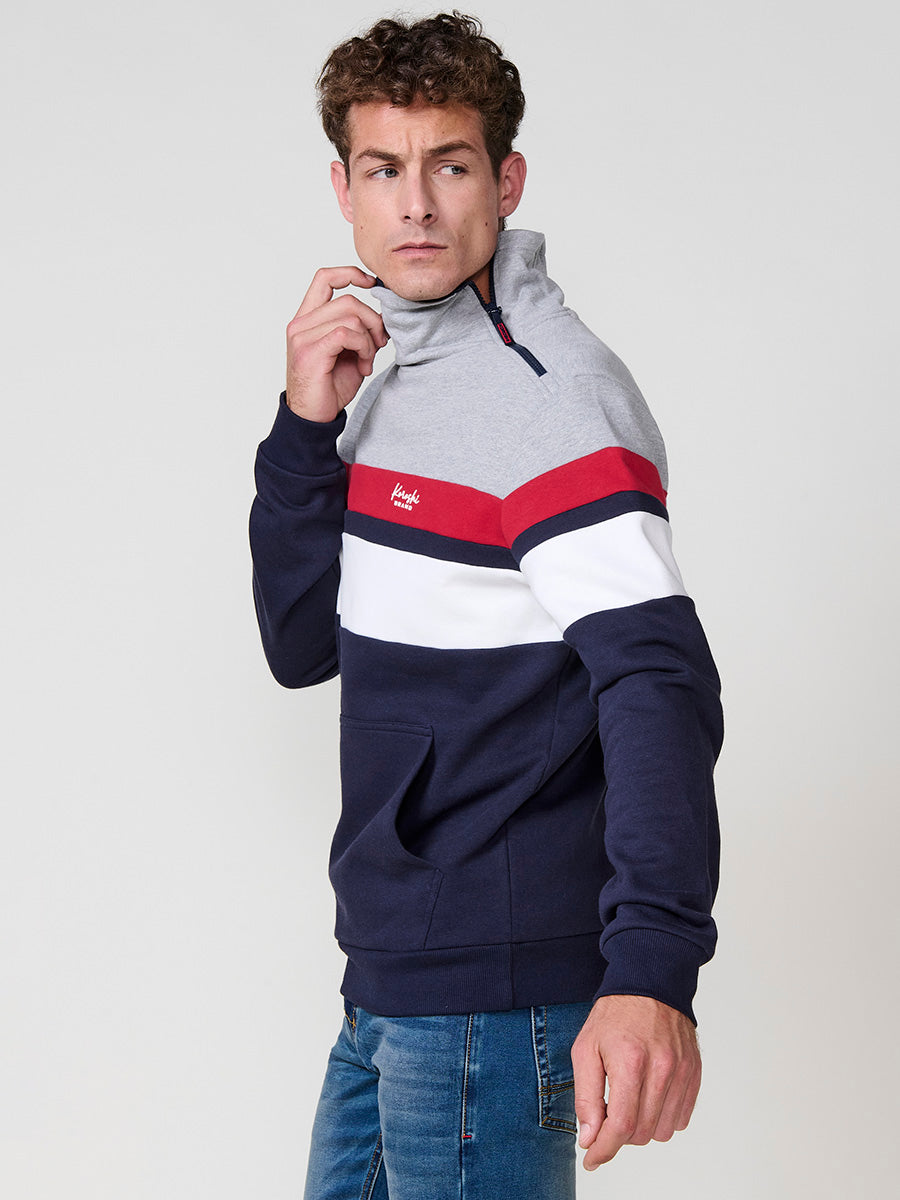 Men's high neck zipper navy striped sweatshirt - Koroshi 2521SU14