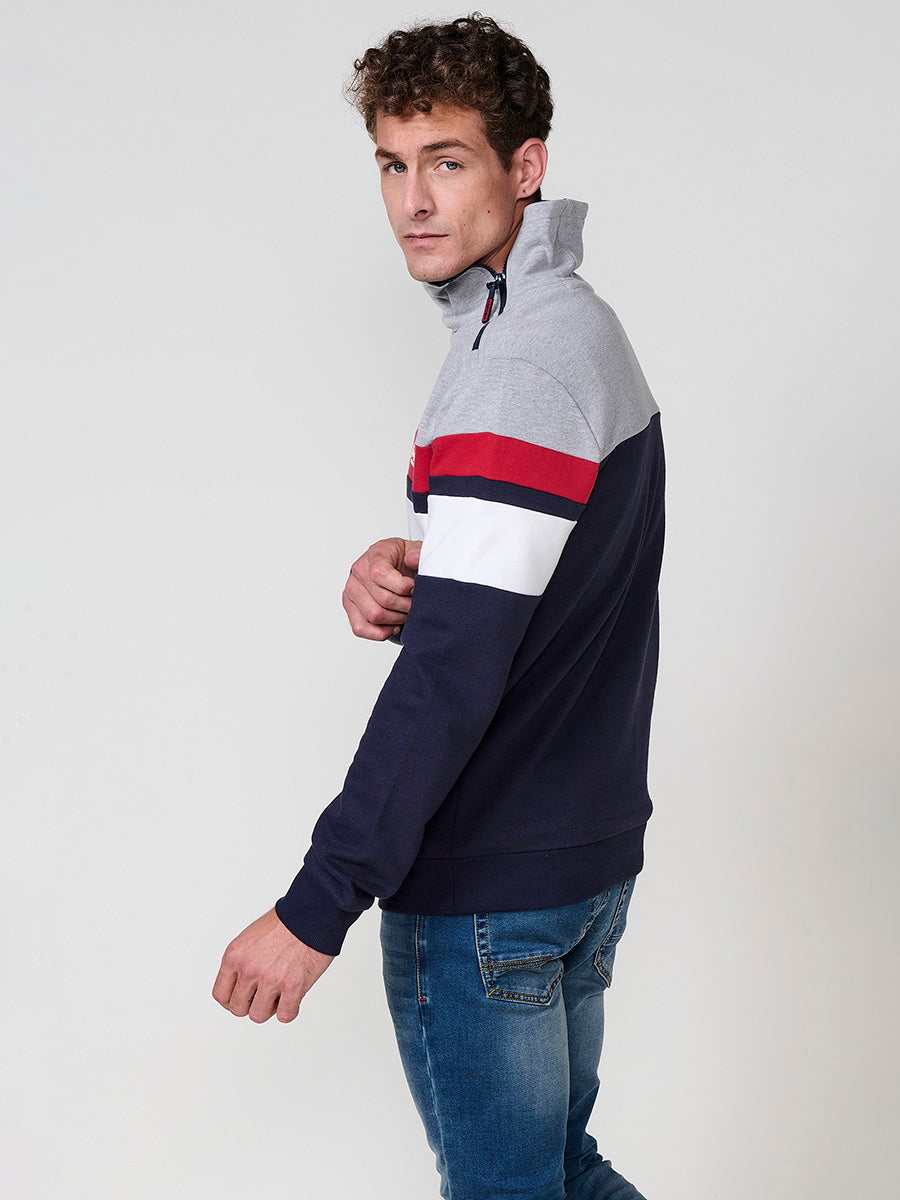 Men's high neck zipper navy striped sweatshirt - Koroshi 2521SU14