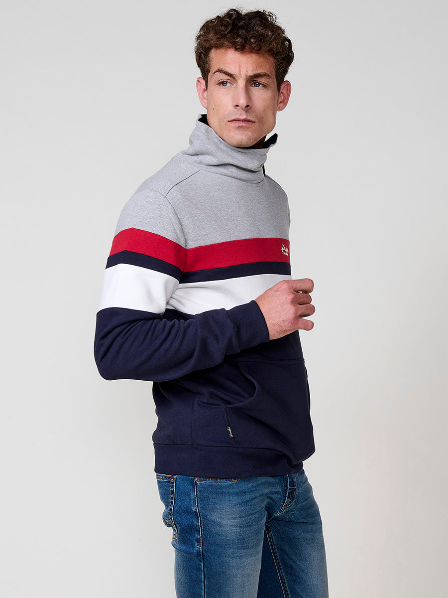 Men's high neck zipper navy striped sweatshirt - Koroshi 2521SU14