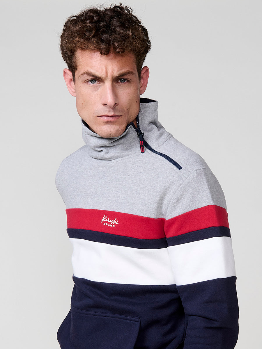 Men's high neck zipper navy striped sweatshirt - Koroshi 2521SU14
