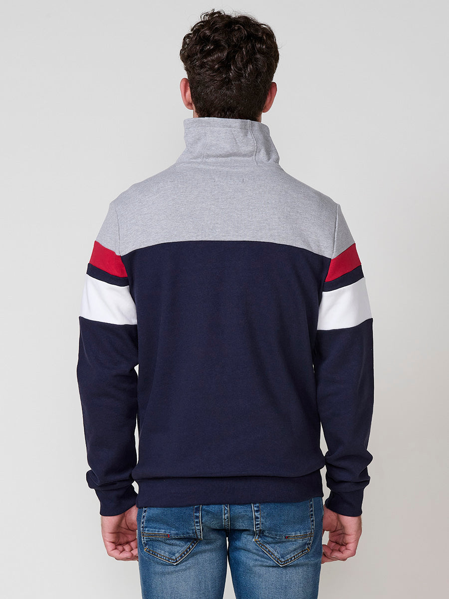 Men's high neck zipper navy striped sweatshirt - Koroshi 2521SU14