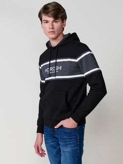 Schwarzer gestreifter Herren-Kapuzenpullover – Koroshi 2521SU18