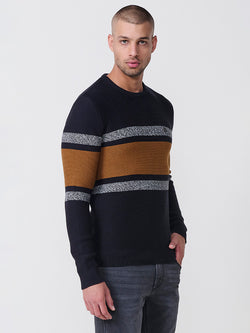 Schwarzer Herren-Trikotpullover mit Rundhalsausschnitt und Streifen – Koroshi 2521TR18