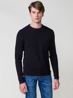 Schwarzer Herren-Trikotstrickpullover mit Rundhalsausschnitt – Koroshi 2521TR32