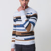 Pull en tricot rayé multicolore pour homme à col rond et manches longues. Tissu 77 % polyester et 23 % acrylique, moderne et polyvalent.
