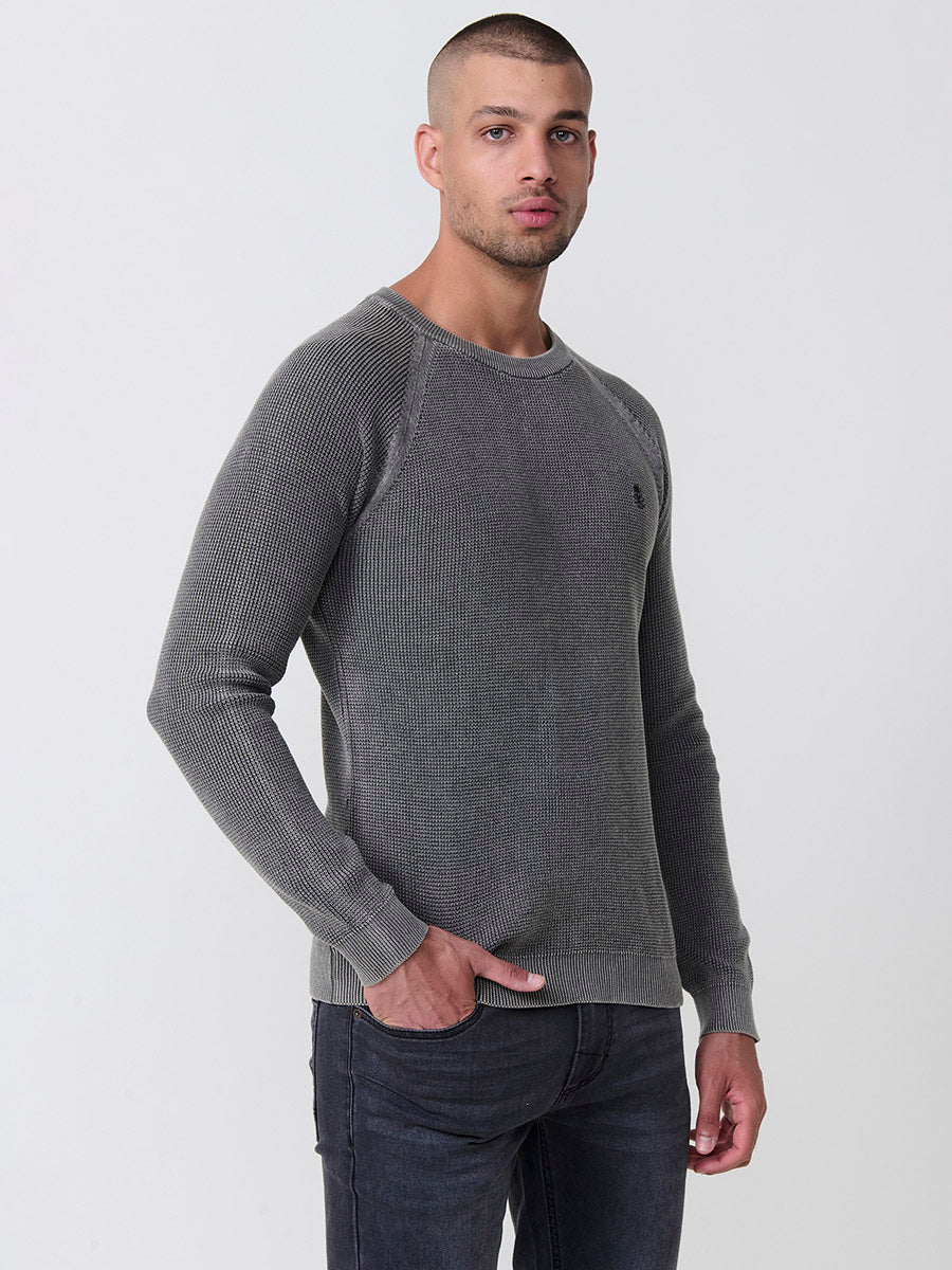 Jersey punto tricot canale efecto lavado hombre kaki - Koroshi 2521TR46