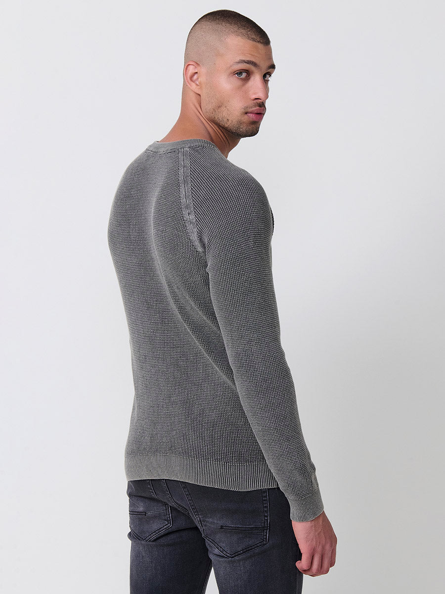 Jersey punto tricot canale efecto lavado hombre kaki - Koroshi 2521TR46