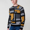 Pull homme en tricot ocre à col rond et manches longues. Tissu 100% acrylique, confortable, polyvalent et intemporel.