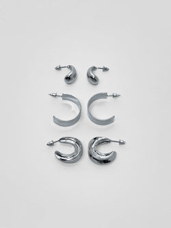 Women's silver hoop earrings set of three - Koroshi 2522BI12