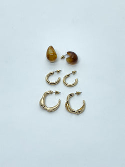 Lot de trois paires de boucles d'oreilles créoles femme dorées effet écaille de tortue - Koroshi 2522BI13