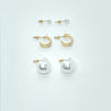 Set de tres pendientes tipo aro dorados con efecto perla para mujer