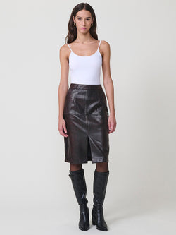Falda midi efecto piel mujer granate - Koroshi 2522FA55