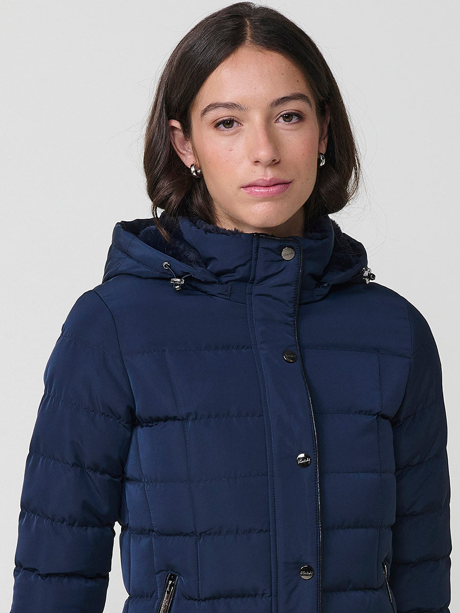Jaqueta plumífer curta coll alt de pèl dona navy - Koroshi 2522JA50
