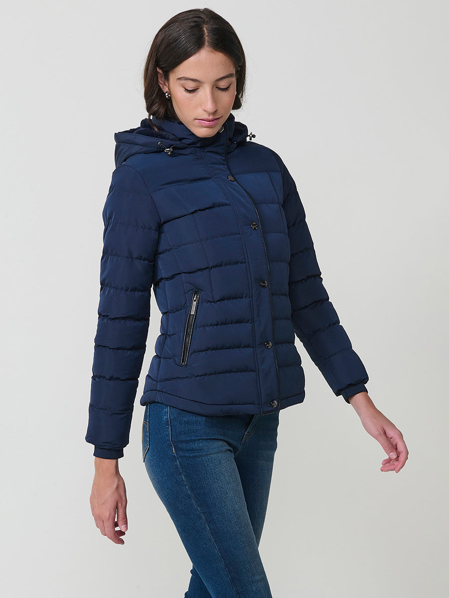 Jaqueta plumífer curta coll alt de pèl dona navy - Koroshi 2522JA50