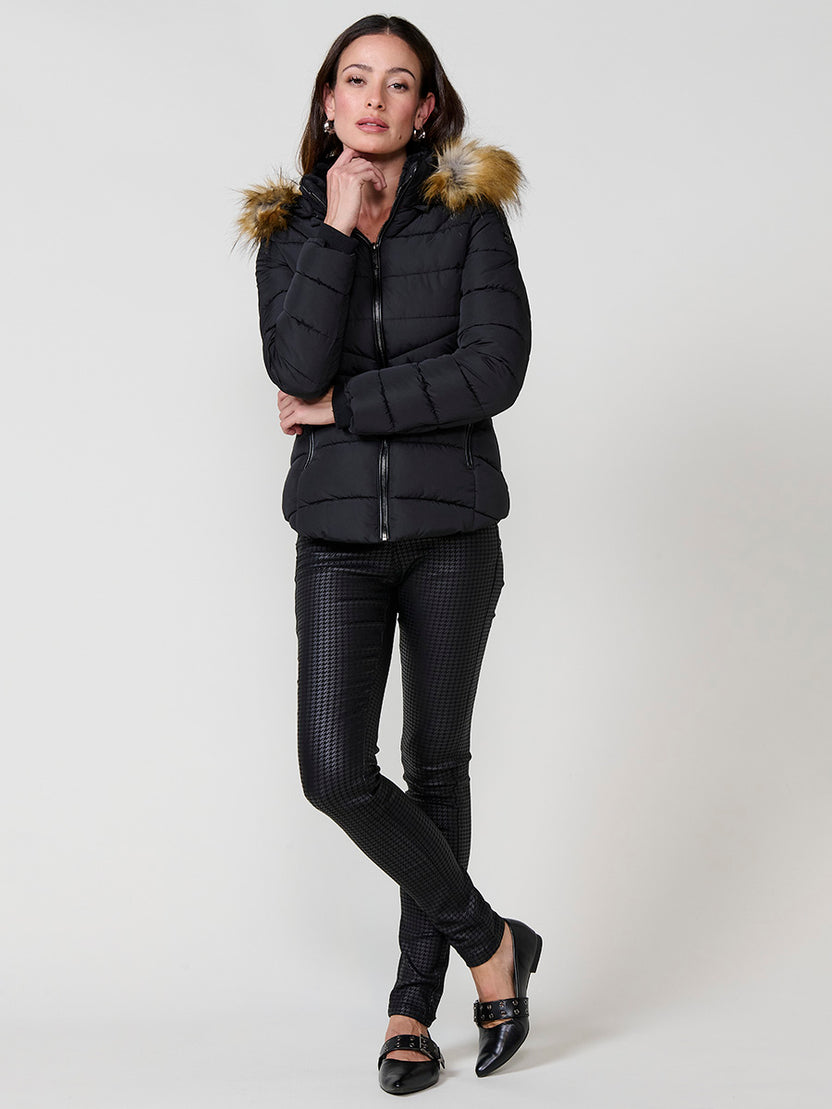 Chaqueta plumifero capucha y pelo extraibles mujer negra - Koroshi 2522JA51