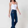 Pantalón jeans azul oscuro mujer boot cut push up con lentejuelas