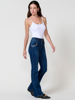 Women's dark blue sequin push up boot cut jeans pants - Koroshi 2522PT01