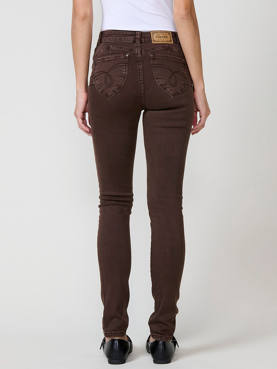 Pantalón jeans slim push up con bordado mujer marrón - Koroshi 2522PT03
