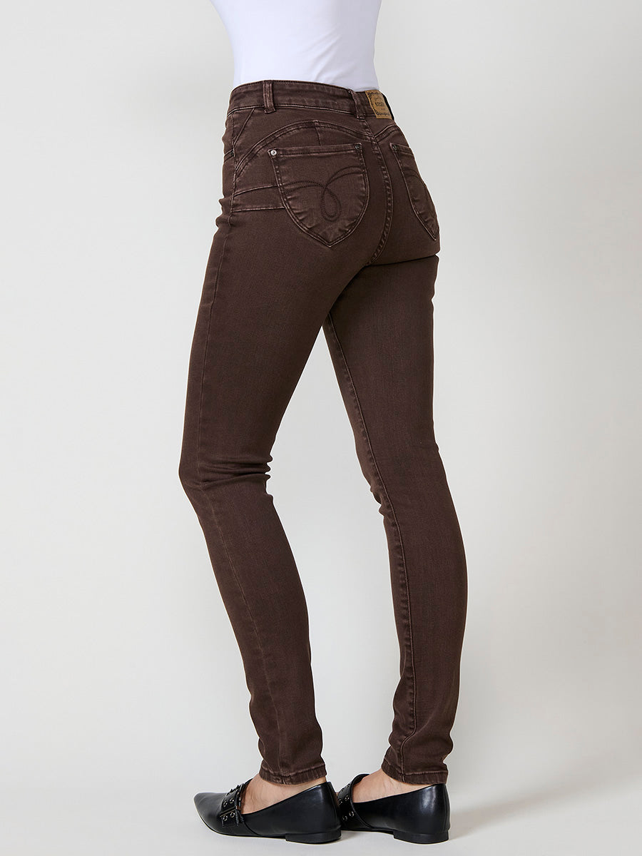 Pantalón jeans slim push up con bordado mujer marrón - Koroshi 2522PT03
