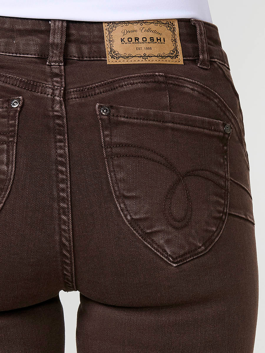 Pantalón jeans slim push up con bordado mujer marrón - Koroshi 2522PT03