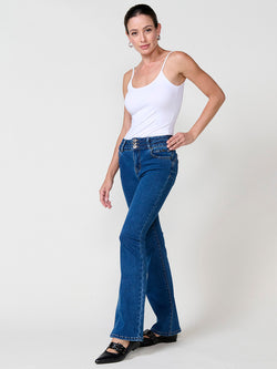 Pantalon jean push up boot cut femme bleu moyen - Koroshi 2522PT04