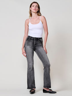 Pantalon jean bootcut avec clous pour femme denim noir - Koroshi 2522PT06