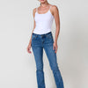 Women's regular push-up dark blue jeans with frayed hems