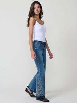 Women's dark blue embroidered bell-bottom boot cut jeans - Koroshi 2522PT09