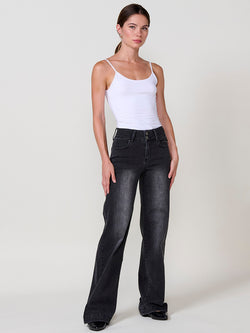 Jean large push up taille mi-haute femme noir - Koroshi 2522PT20