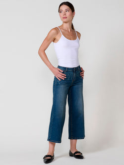 Dark blue women's faded bleach effect culotte jeans - Koroshi 2522PT25