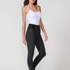 Pantalón legging de mujer jacquard moteado con efecto push up, cintura ancha con goma y detalles laterales efecto piel.