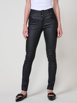 Women's black high-waist slim corset waxed pants - Koroshi 2522PT60