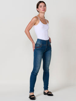 Women's dark blue studded high-waist slim corset jeans - Koroshi 2522PT71