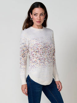 Pull femme en maille douce jacquard multicolore blanc - Koroshi 2522TR08