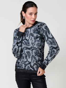 Jersey punto pelo jacquard animal mujer negro - Koroshi 2522TR16