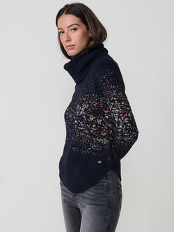 Pull femme noir col roulé en maille jacquard - Koroshi 2522TR71