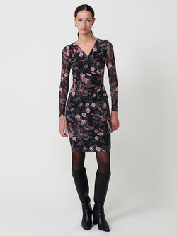 Vestido midi tul floral cachemir cruzado mujer multicolor - Koroshi 2522VS20