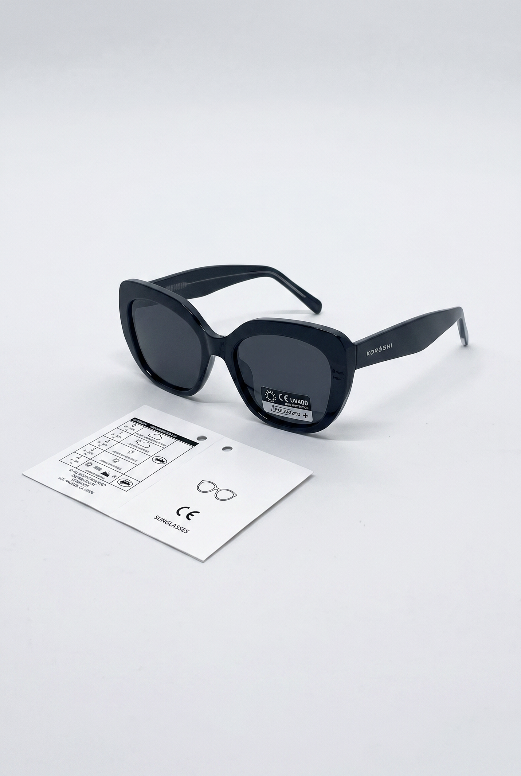 Shiny black cat eye women's sunglasses with polarized lenses