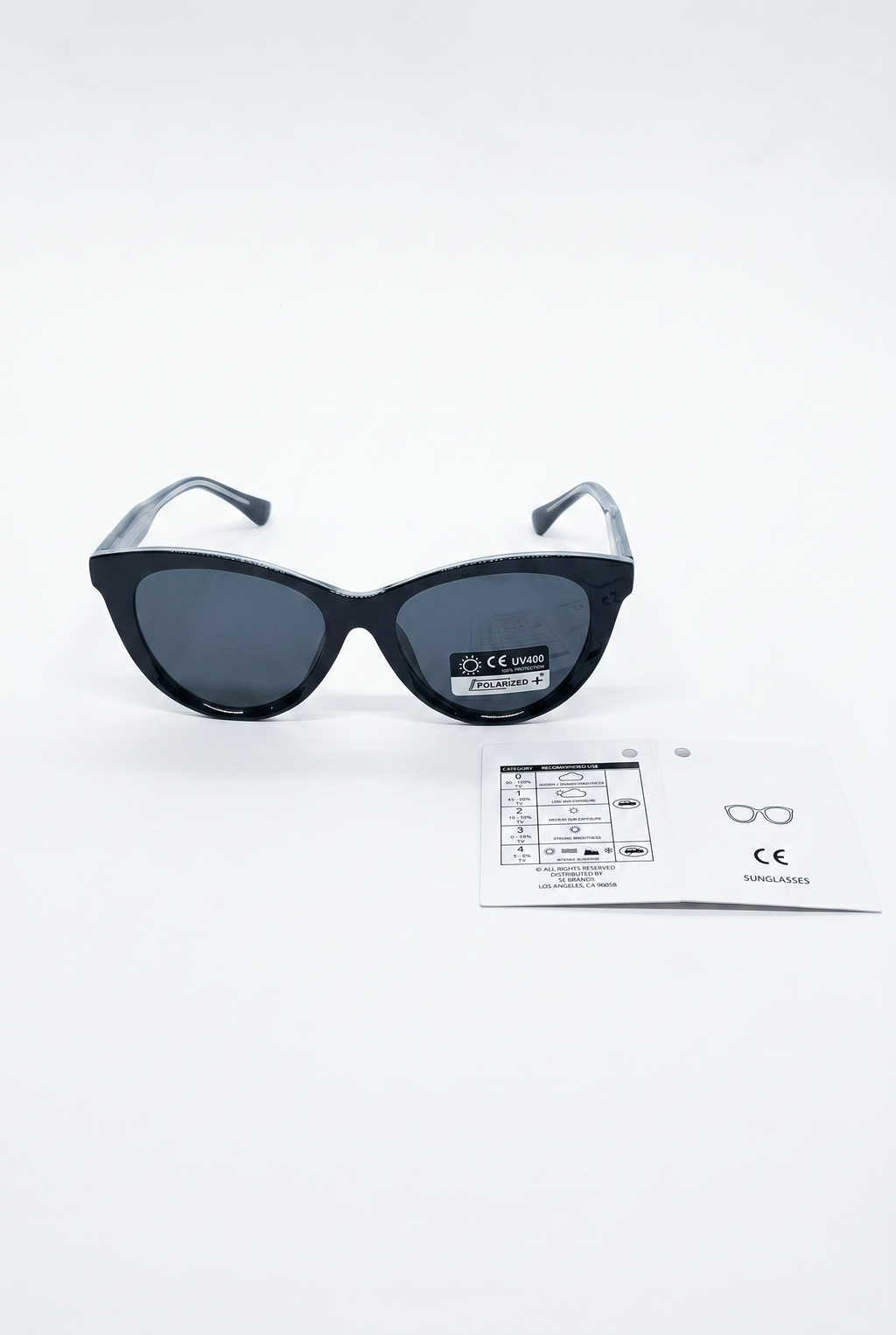 Glänzende schwarze Cat-Eye-Damensonnenbrille mit Gläsern
