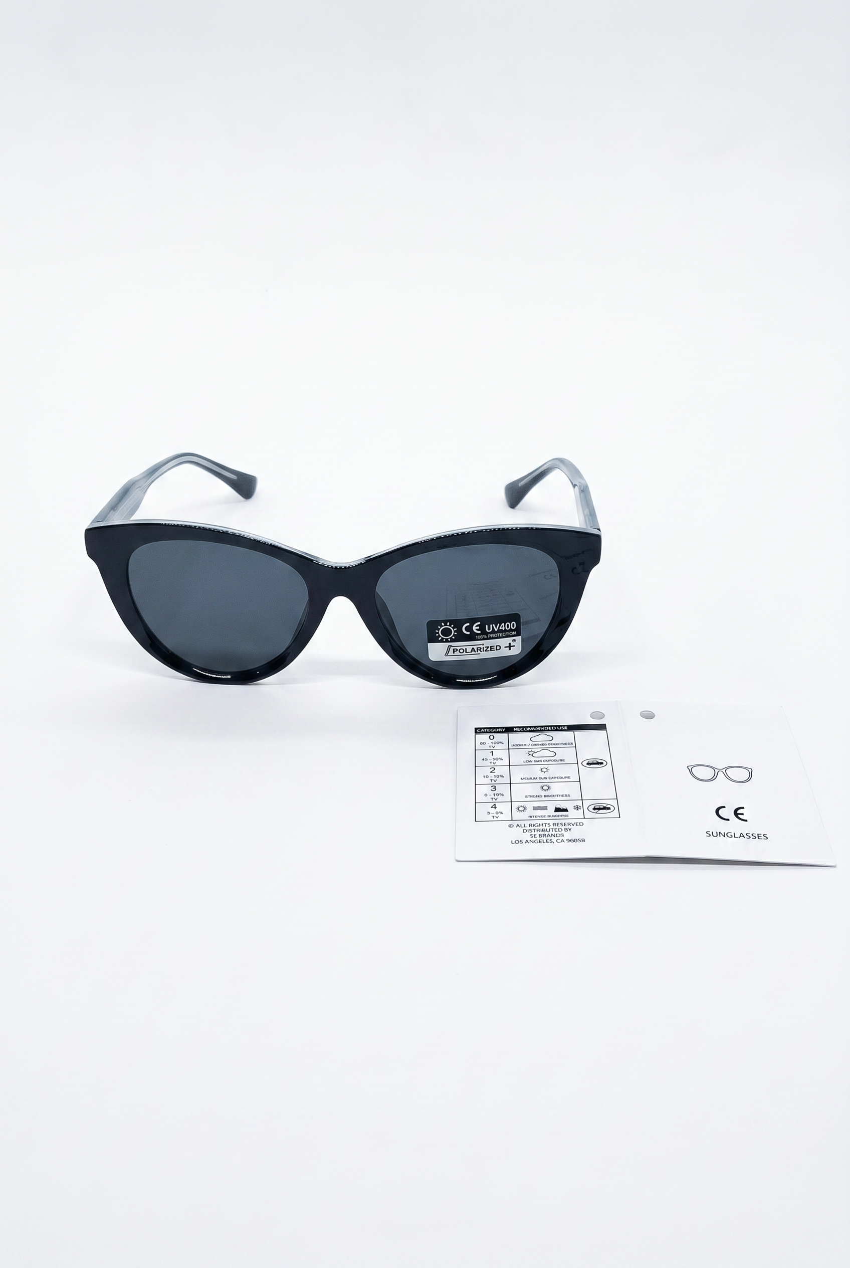 Glänzende schwarze Cat-Eye-Damensonnenbrille mit Gläsern