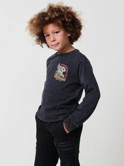 Long sleeve ribbed neck t-shirt BOYS black - Koroshi 2524ML03