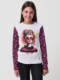 Girl's printed long sleeve t-shirt GIRLS white - Koroshi 2525ML03