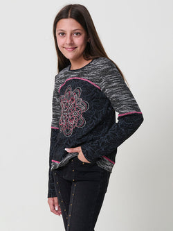 Mandala embroidered long sleeve t-shirt GIRLS black - Koroshi 2525ML04