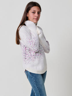 Round neck jacquard knit sweater GIRLS raw - Koroshi 2525TR03