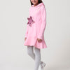 Robe fille en maille stretch à manches longues, avec capuche et sac fixe en forme d'étoile à sequins réversibles. 100 % polyester, confortable et tendance.
