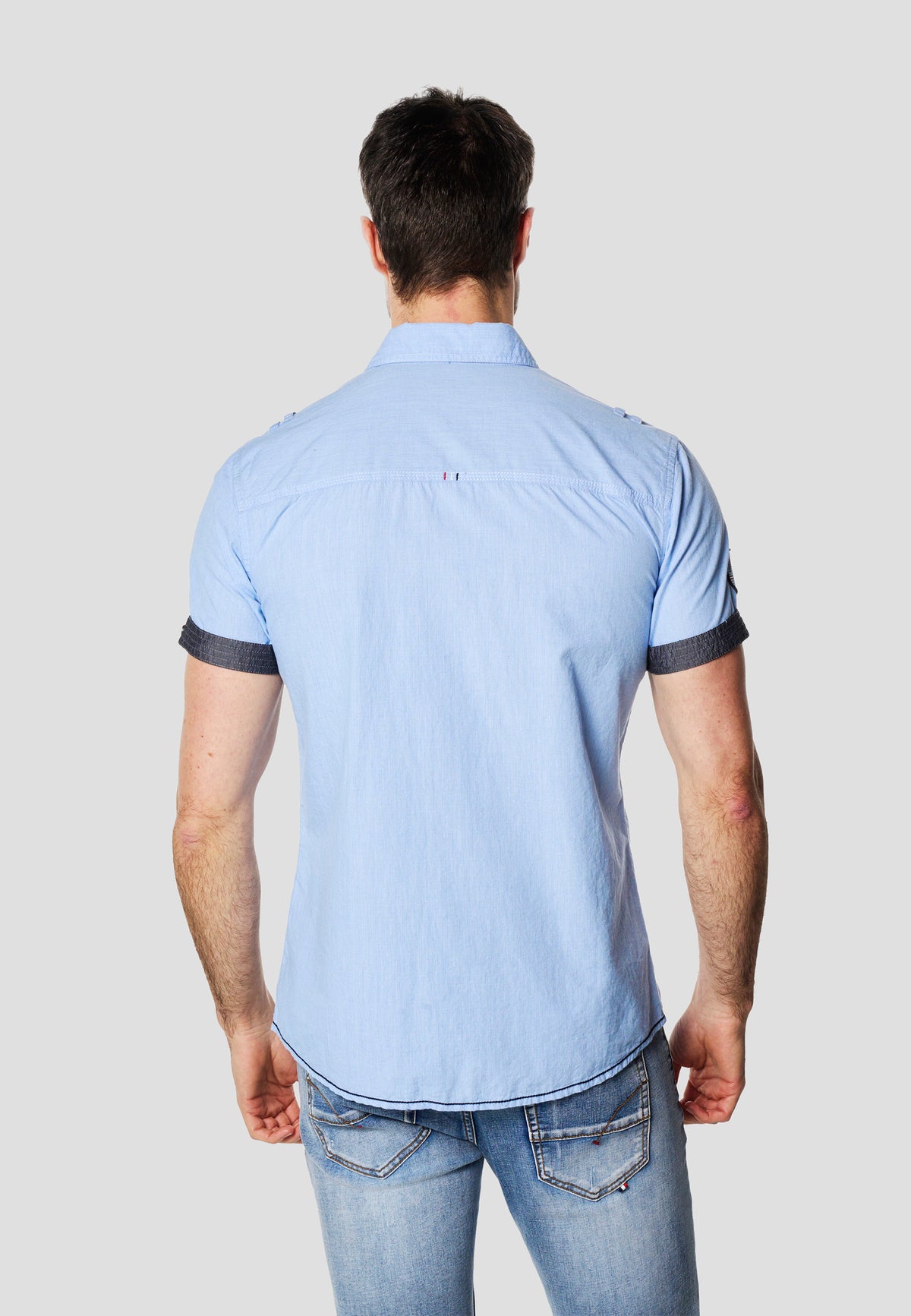 Camisa màniga curta multipockets popelín nàutic home blau - Koroshi 2611CC01