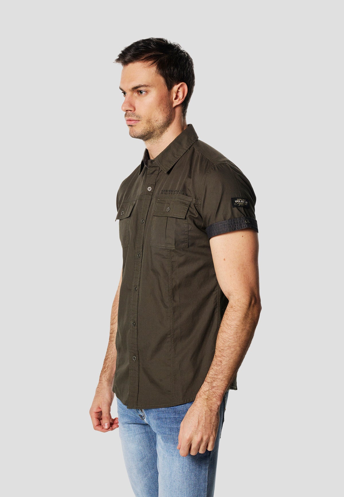 Camisa manga corta multipockets popelín náutico hombre kaki - Koroshi 2611CC04